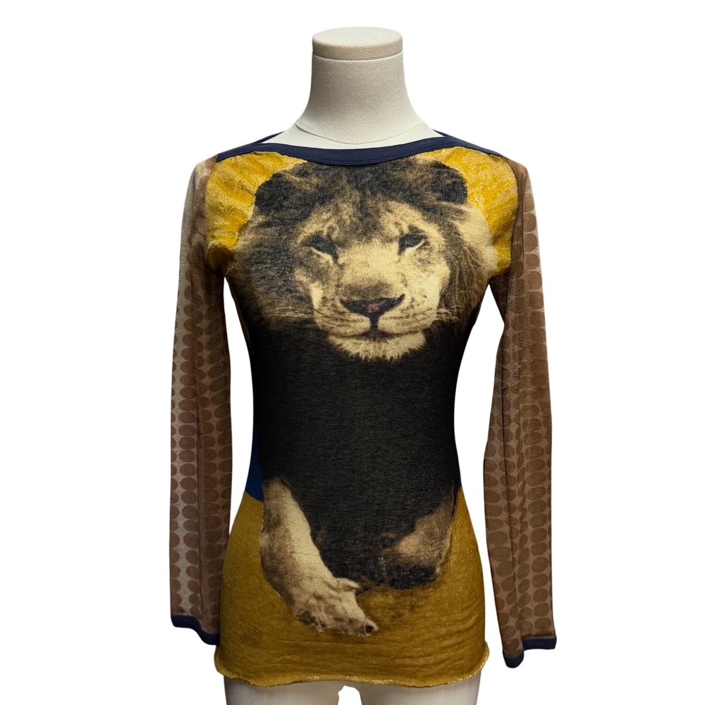 Jean Paul Gaultier Maille Vintage 90s Lion Graphic Print Mesh Long Top Y2K Rare